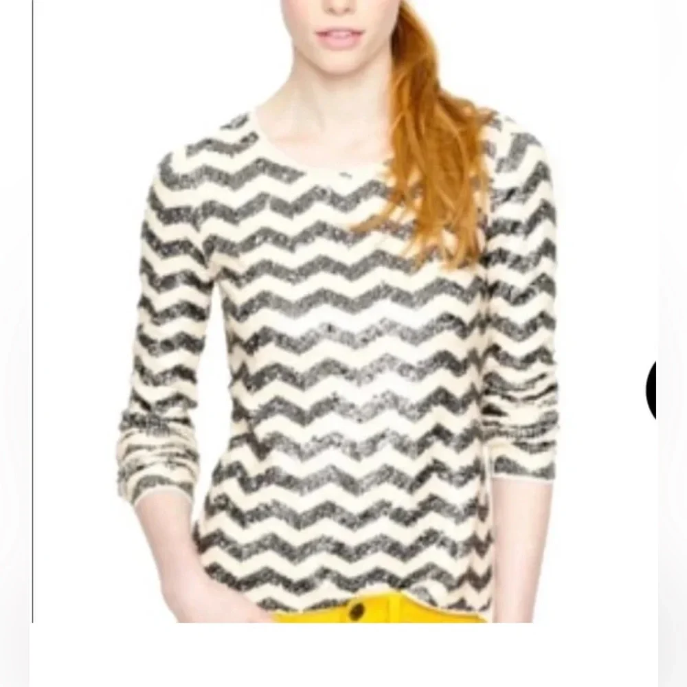 J. Crew Zip Zap Sequin White Cream and Black Top Size Xl Retail $138